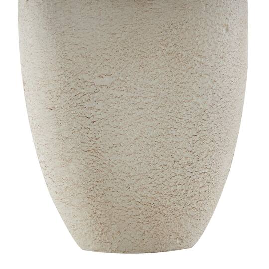 17.5" Cream Paper Mache Abstract Curved Cutout Vase with Brown Distressed Texturing